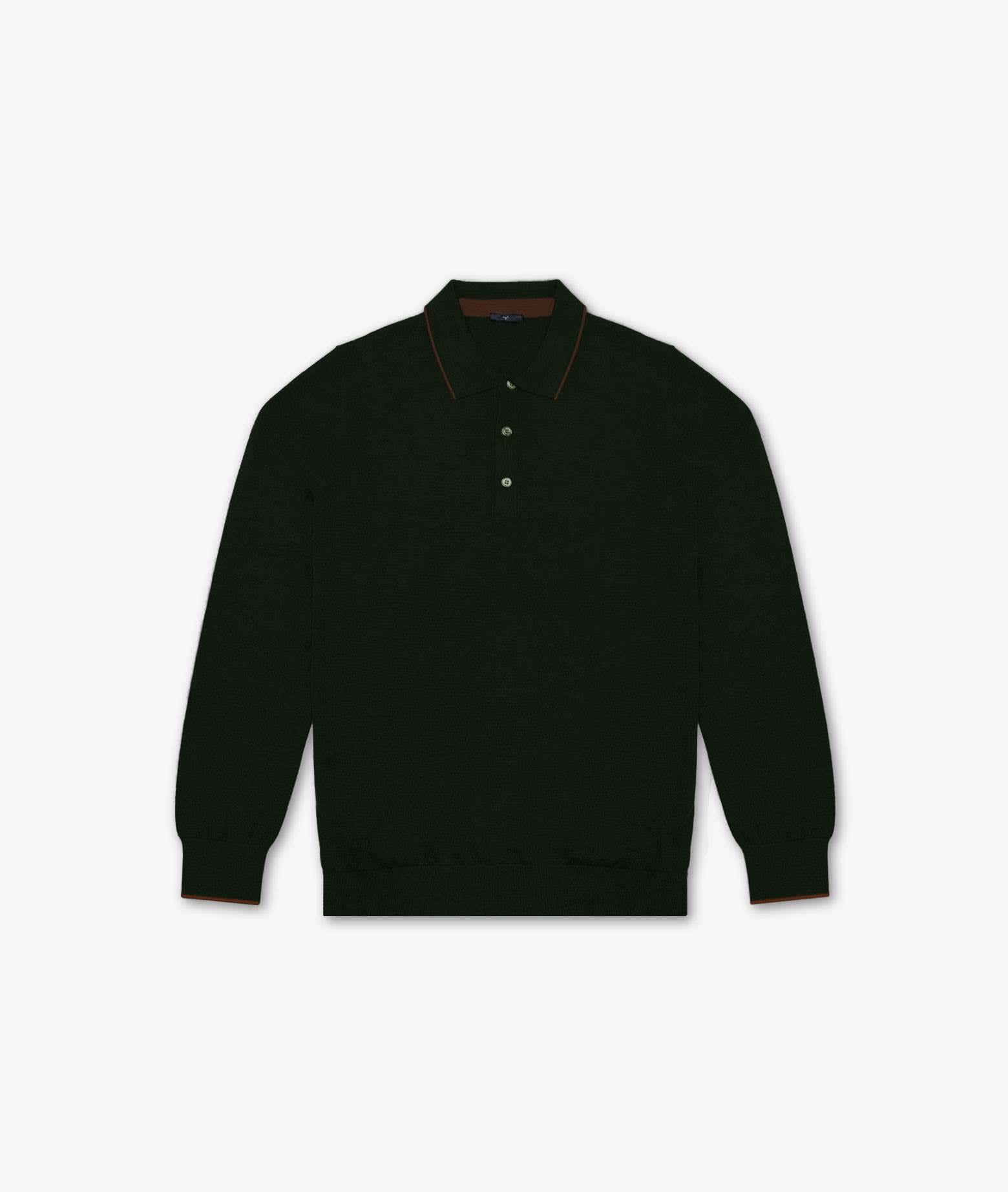 Larusmiani Long Sleeve Polo Shirt Polo Shirt In Darkgreen