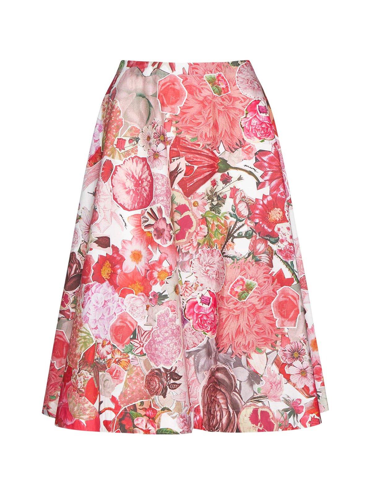 Shop Marni Allover Floral Printed Midi Skirt In Multicolour