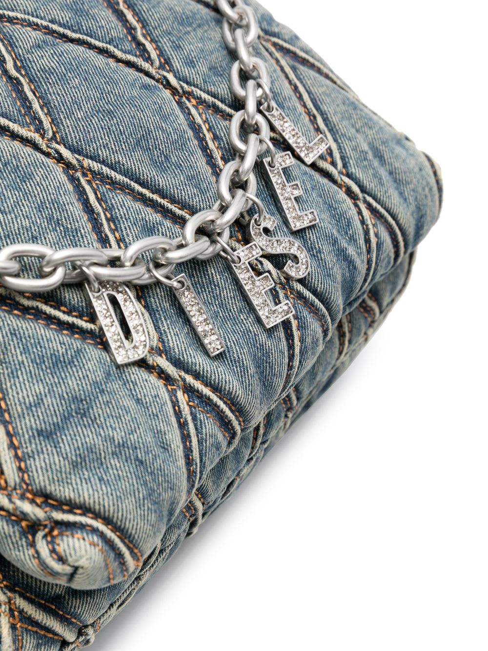 Diesel Charm Small Denim Shoulder Bag In Blue