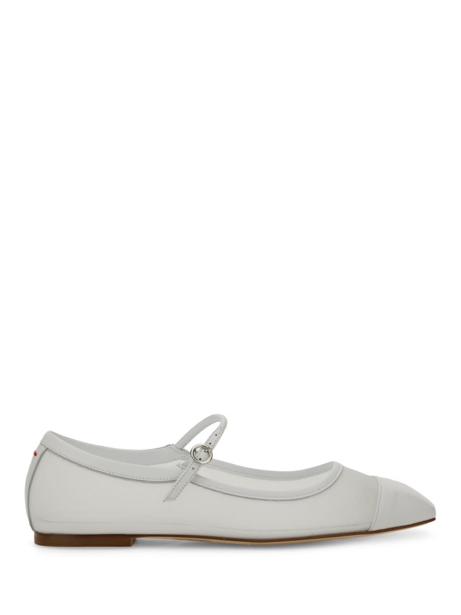 Aeyde Round Toe Ballerina Shoes With Contrast Piping In White