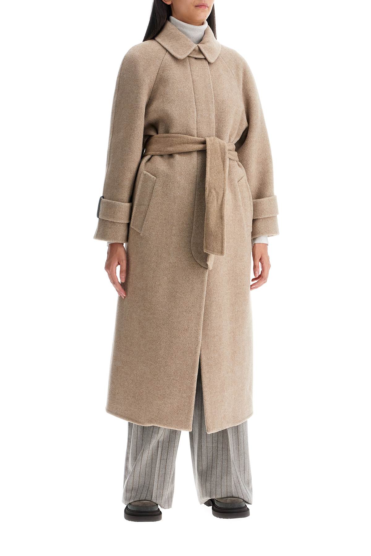 Shop Brunello Cucinelli Wool And Cashmere Coat With Belt. In Brown/panama (beige)