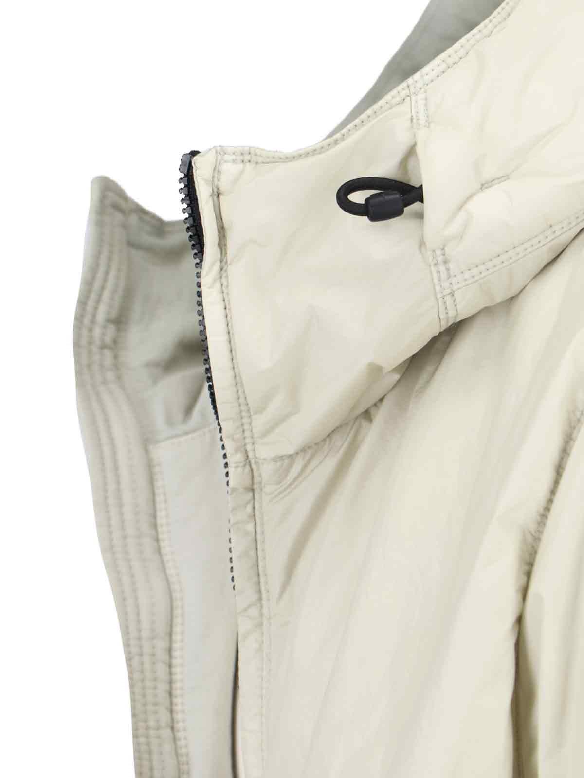 Shop Stone Island Logo Patched Rib Hem Zipped Windbreaker In Plaster