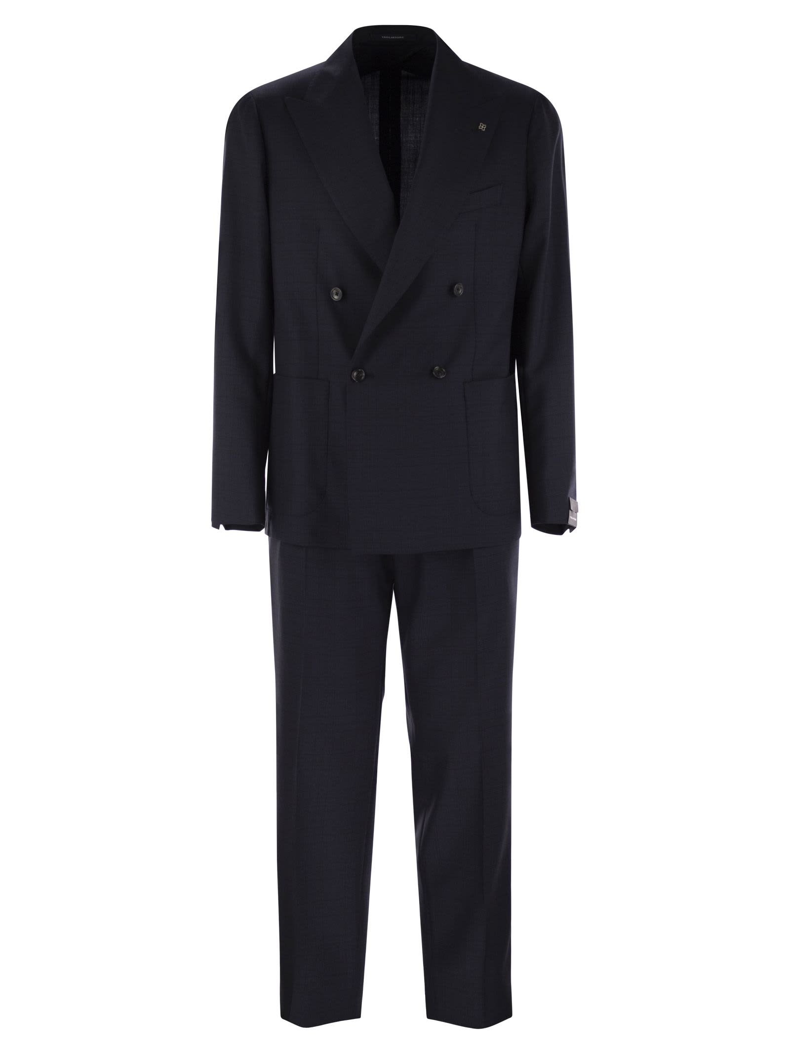 Tagliatore Virgin Wool Double Breasted Suit In Blue