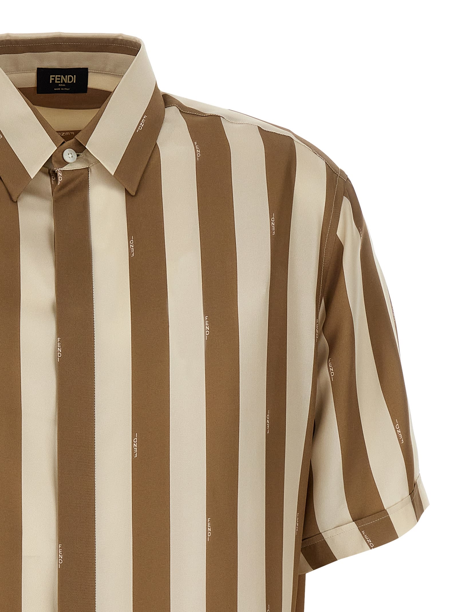 Fendi Beige Pequin Silk Shirt In Chantilly/nocciola