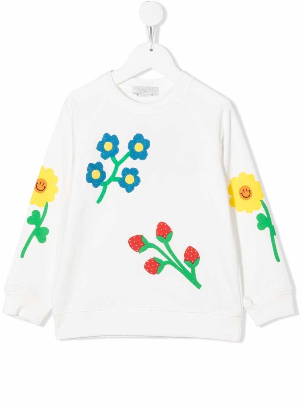 Stella McCartney Kids Stella Mc Cartney Kids Girls White Cotton Sweatshirt With Floral Print