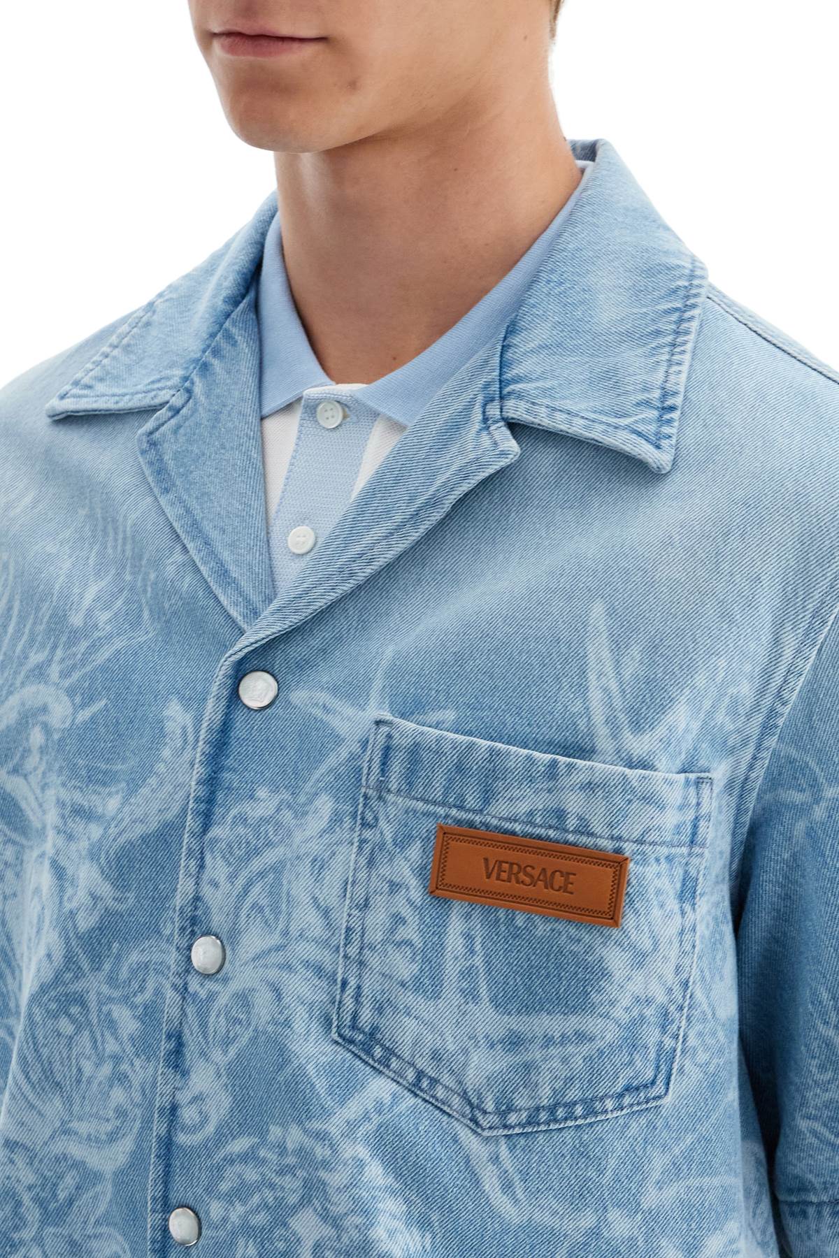 Shop Versace Barocco Sea Denim Shirt In Light Blue (blue)