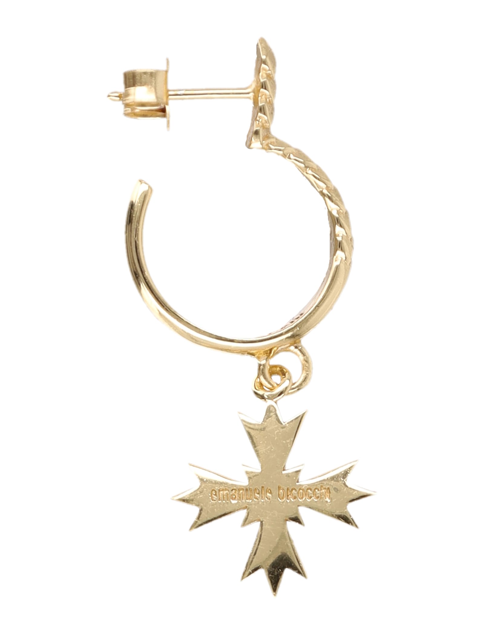 Emanuele Bicocchi Gold-plated Silver Single Hoop Earring With Cross Crest Pendant In Gold