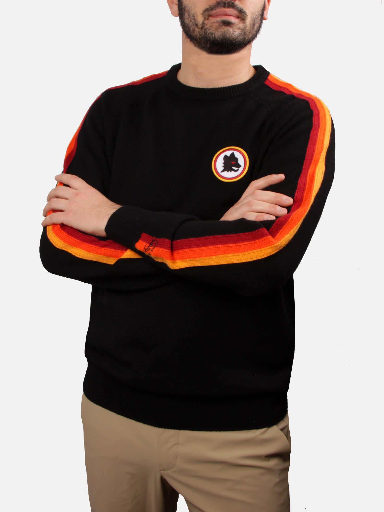 Shop Mc2 Saint Barth Man Crewneck Sweater With Roma Patch As Roma Special Edition In Black