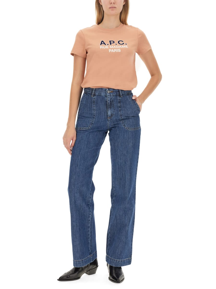 Shop Apc T-shirt With Logo In Pink
