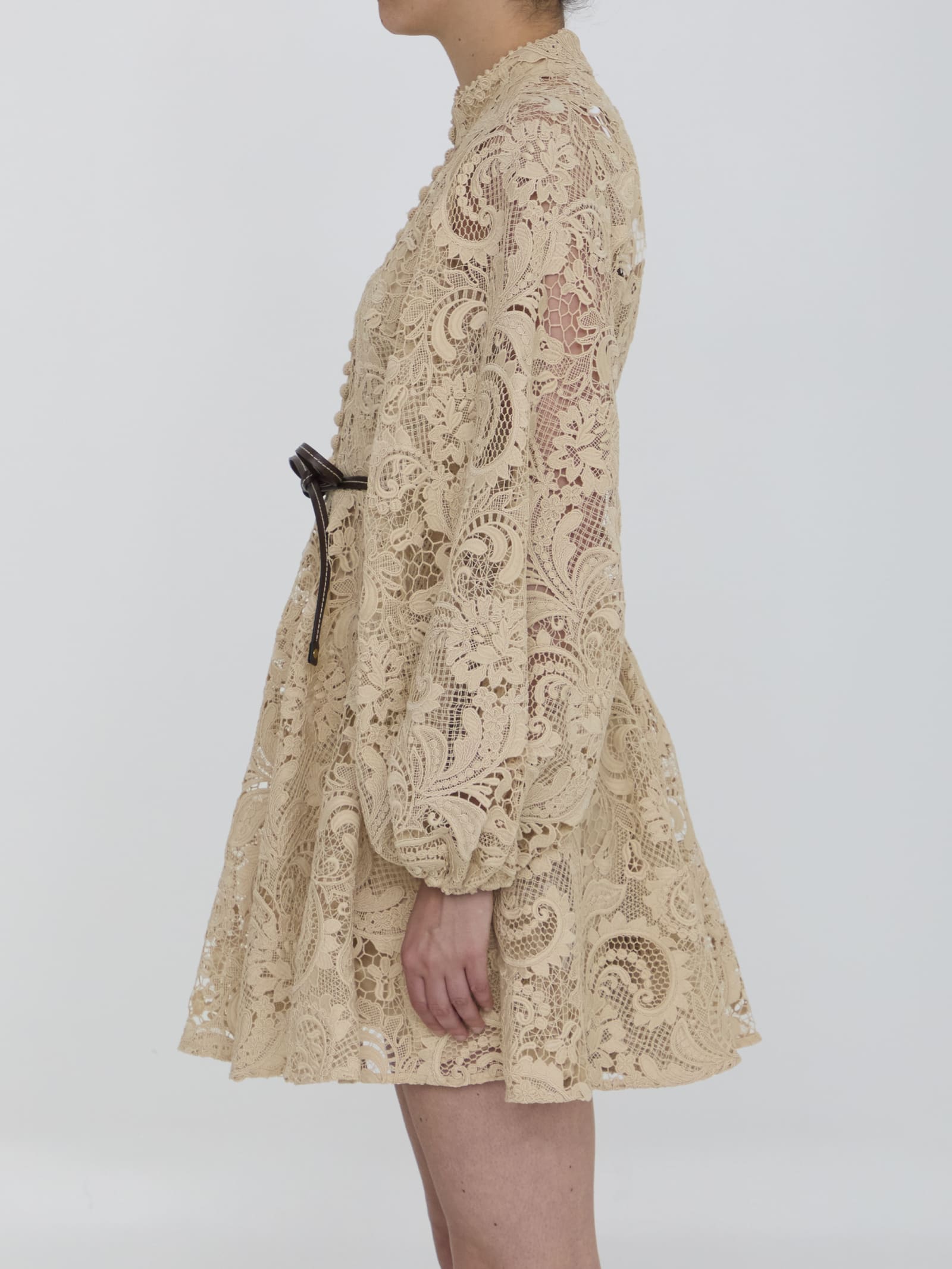 Shop Zimmermann Waverly Lace Mini Dress In Beige