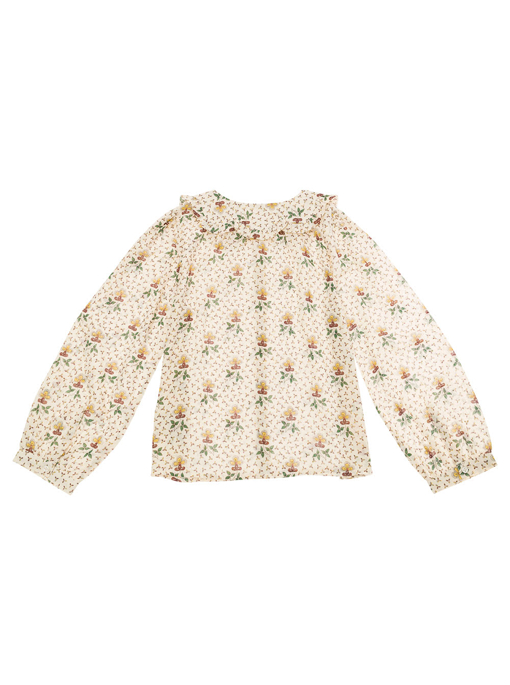 Shop Emile Et Ida Beige Shirt With Peter-pan Collar And Floreal Print In Cotton Girl