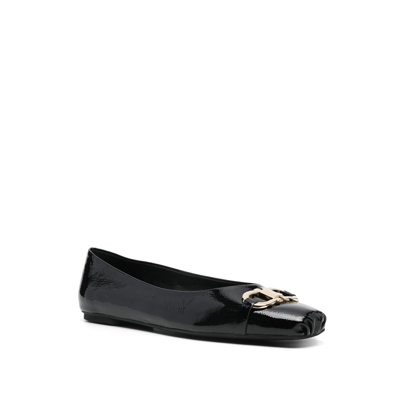Ferragamo Gancini Buckle Patent Leather Ballet Flats In Black