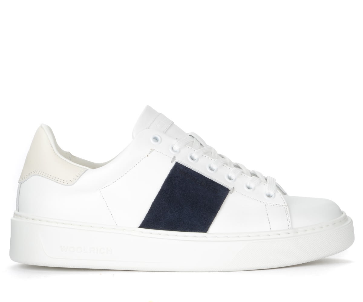Woolrich Sneaker In White And Indigo Leather