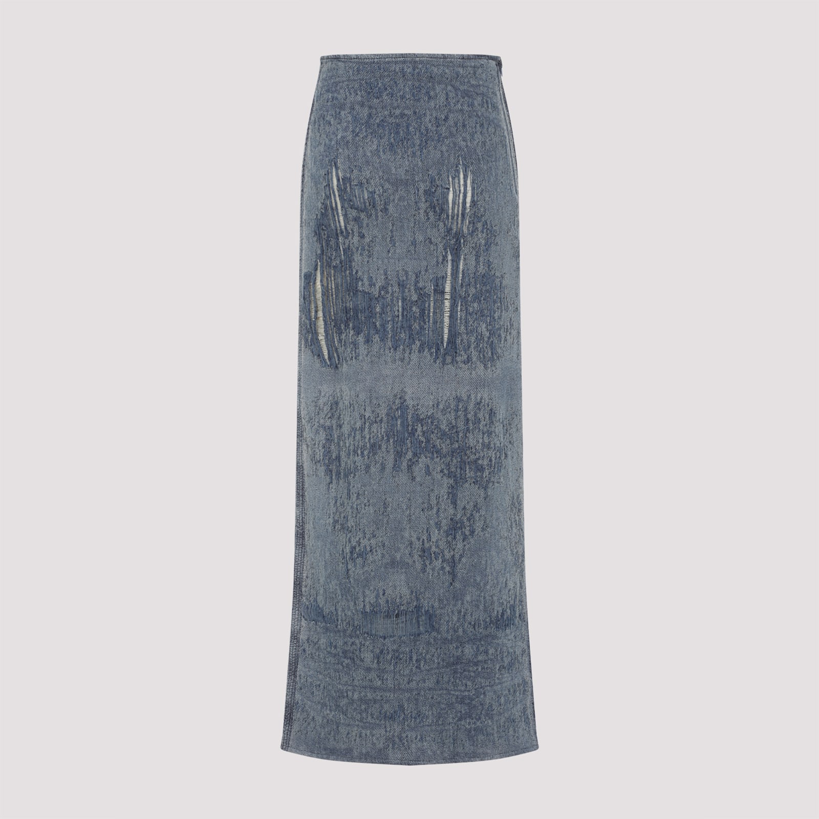 Diesel Faded Blue Denim Maxi Skirt With Side Slit In Blue