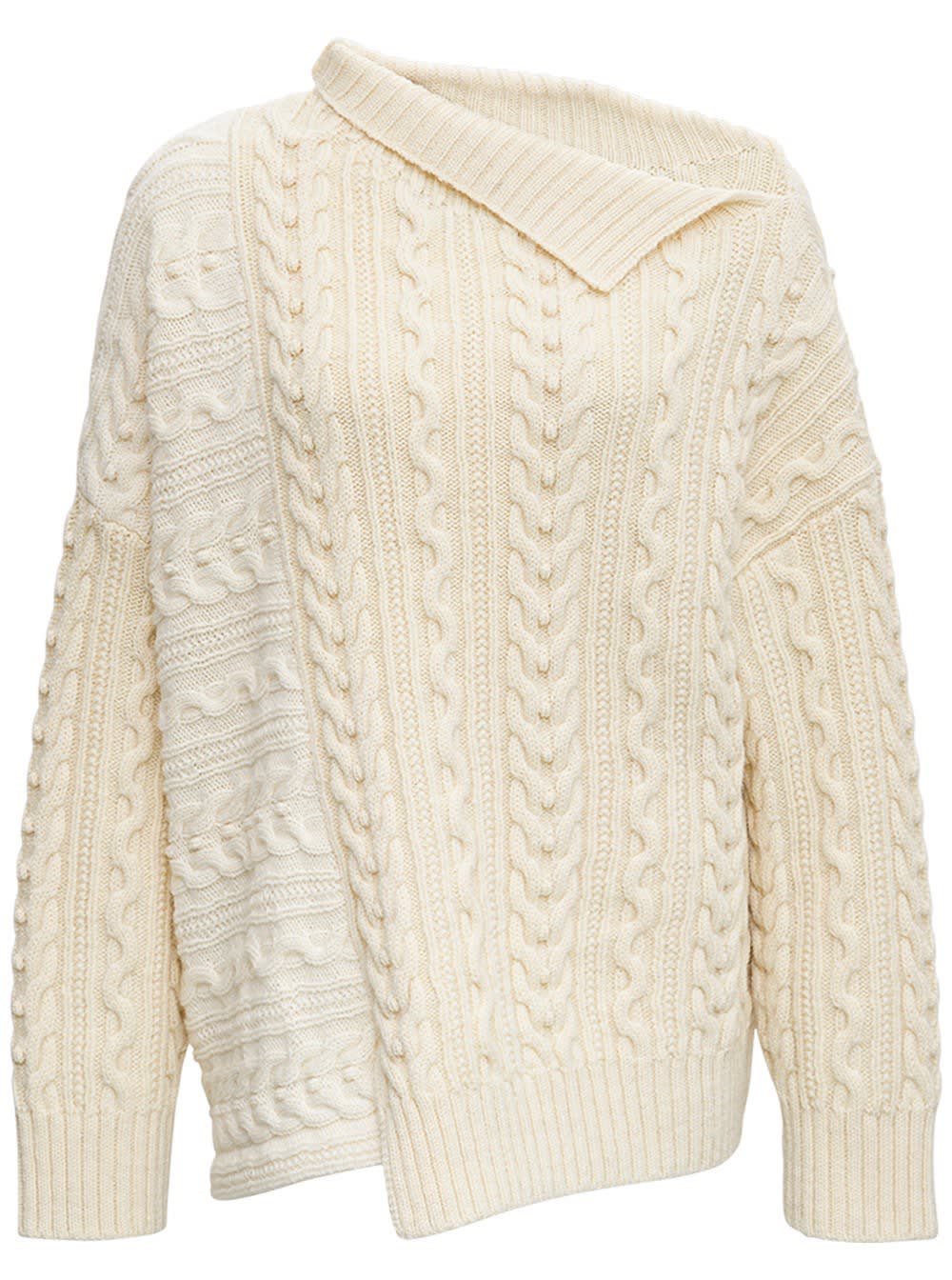 Philosophy di Lorenzo Serafini Braided Wool Sweater With Asymmetrical Collar