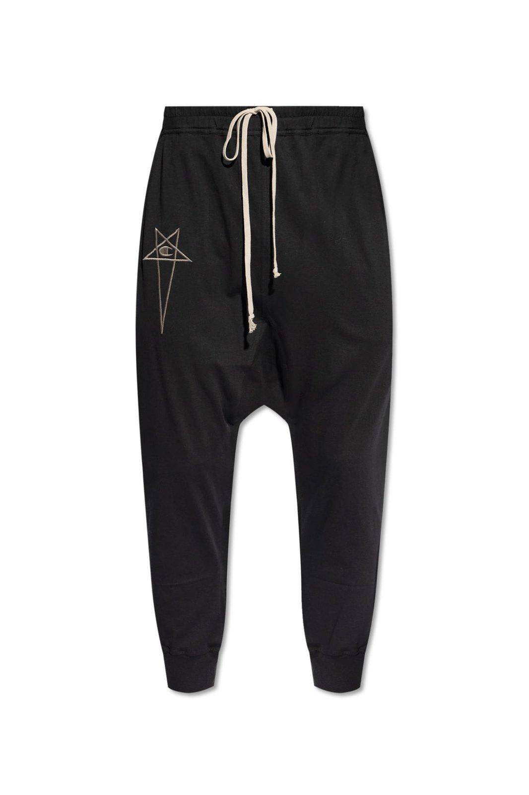 Shop Rick Owens X Champion Logo Embroidered Drawstring Pants In Black