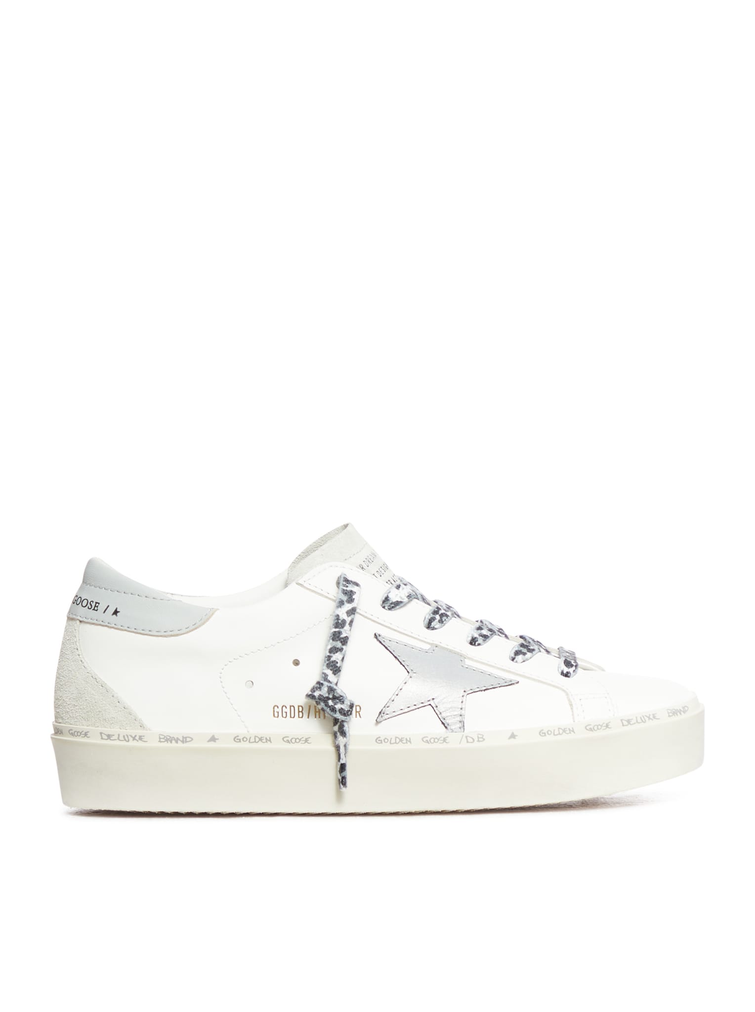 Golden Goose Hi Star Leather Upper And Star Nappa Heel Suede Spur In Optic White Aqua Grey