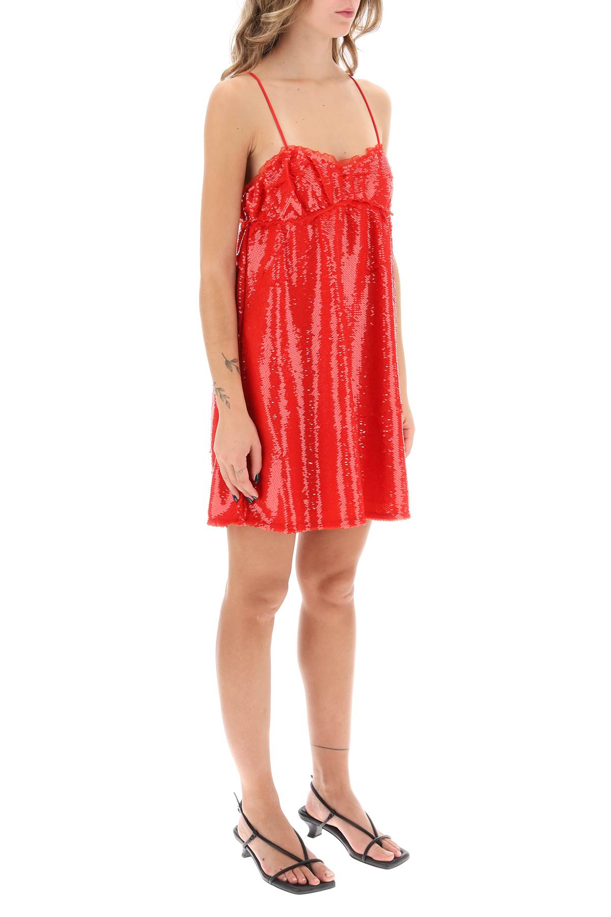 Shop Ganni Sequin Mini Dress In Fiery Red (red)