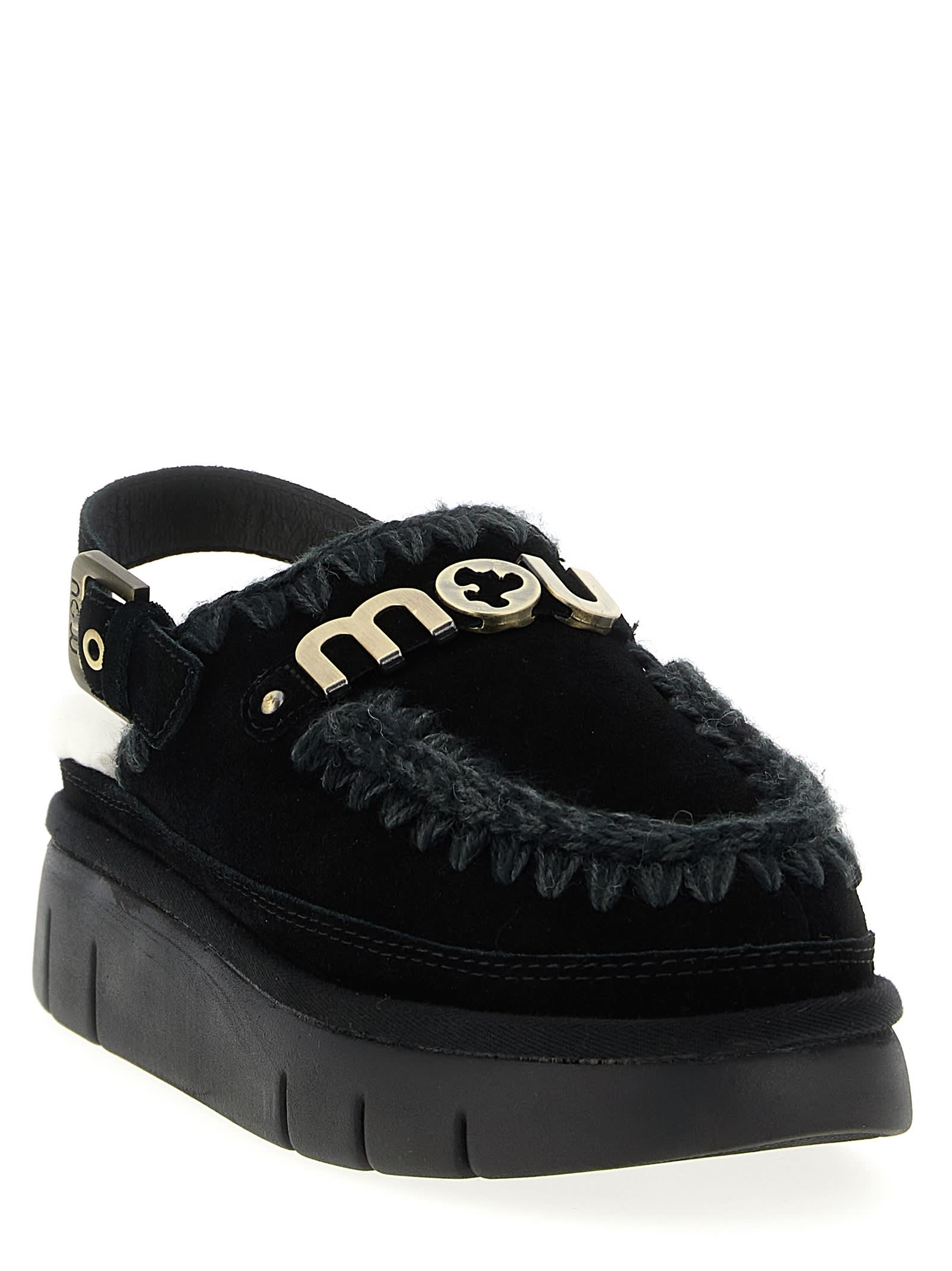 Mou Bounce Clog Back Strap Flat Shoes Black In Black