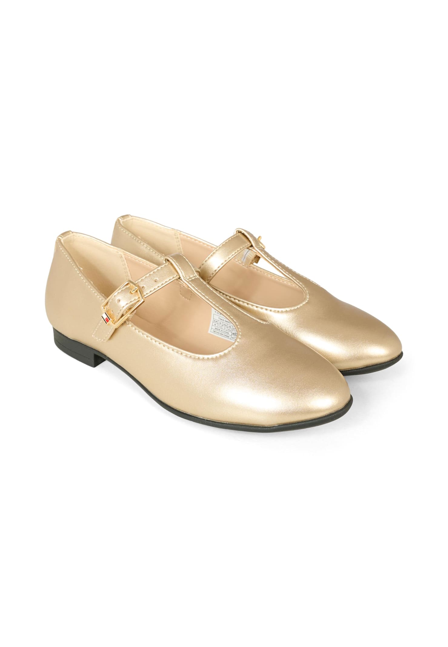 Tommy Hilfiger Golden Ballet Flats For Girl With Flag In Gold