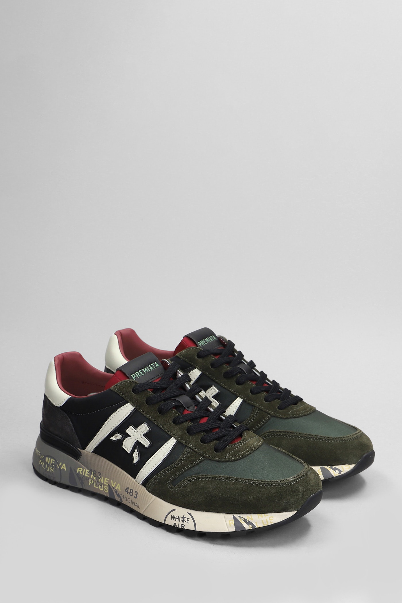 Shop Premiata Lander Sneakers In Green Suede And Fabric