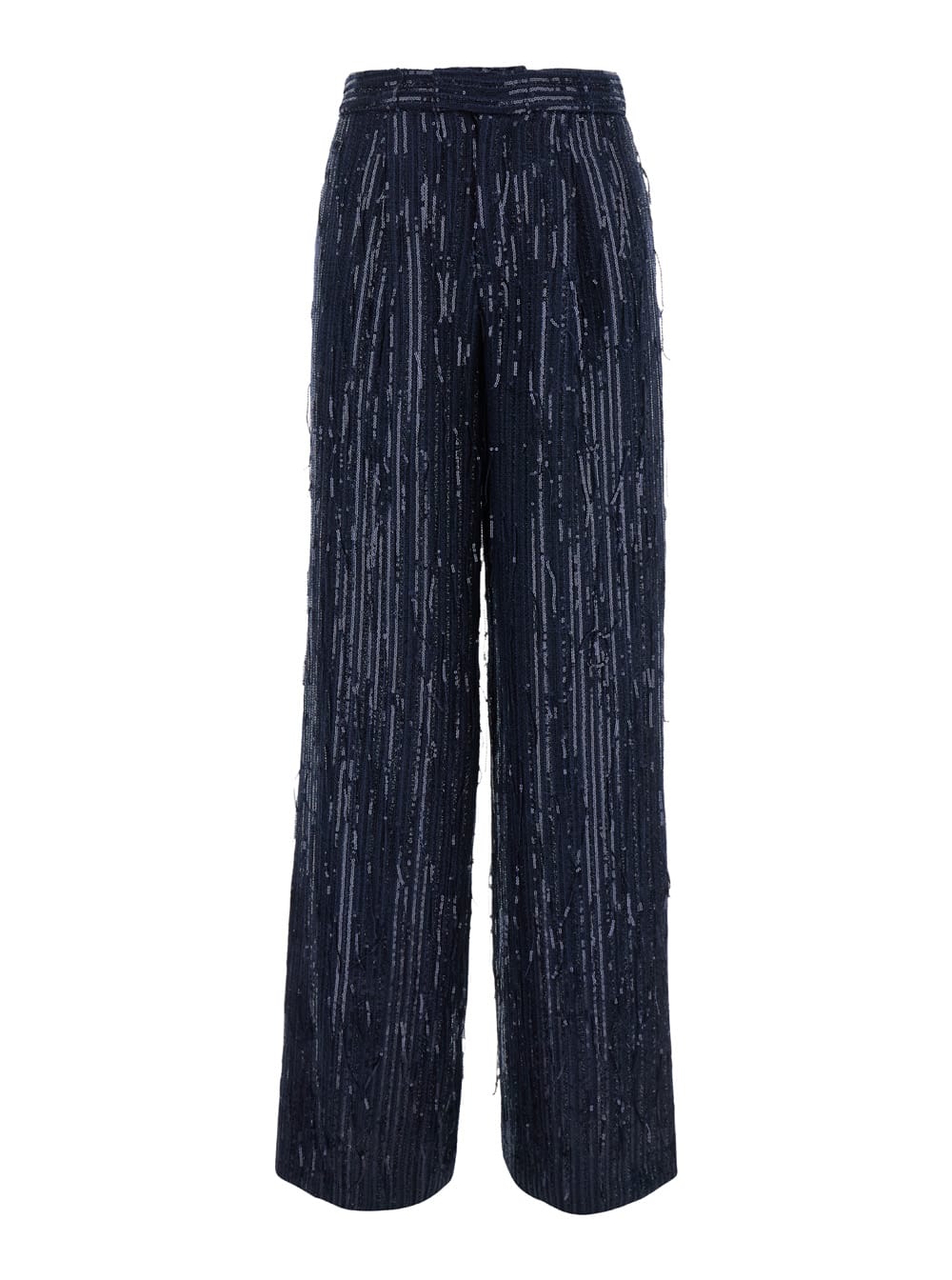 Blue Sequin Palazzo Pants In Tech Fabric Woman