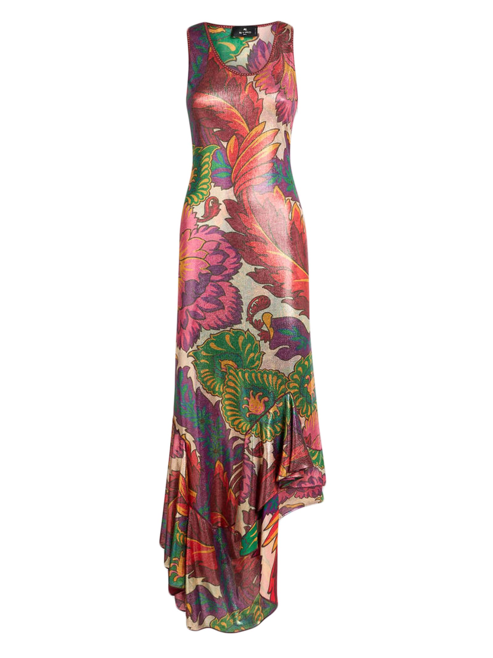 Etro Laminated Jersey Dress With Maxi Floral Print