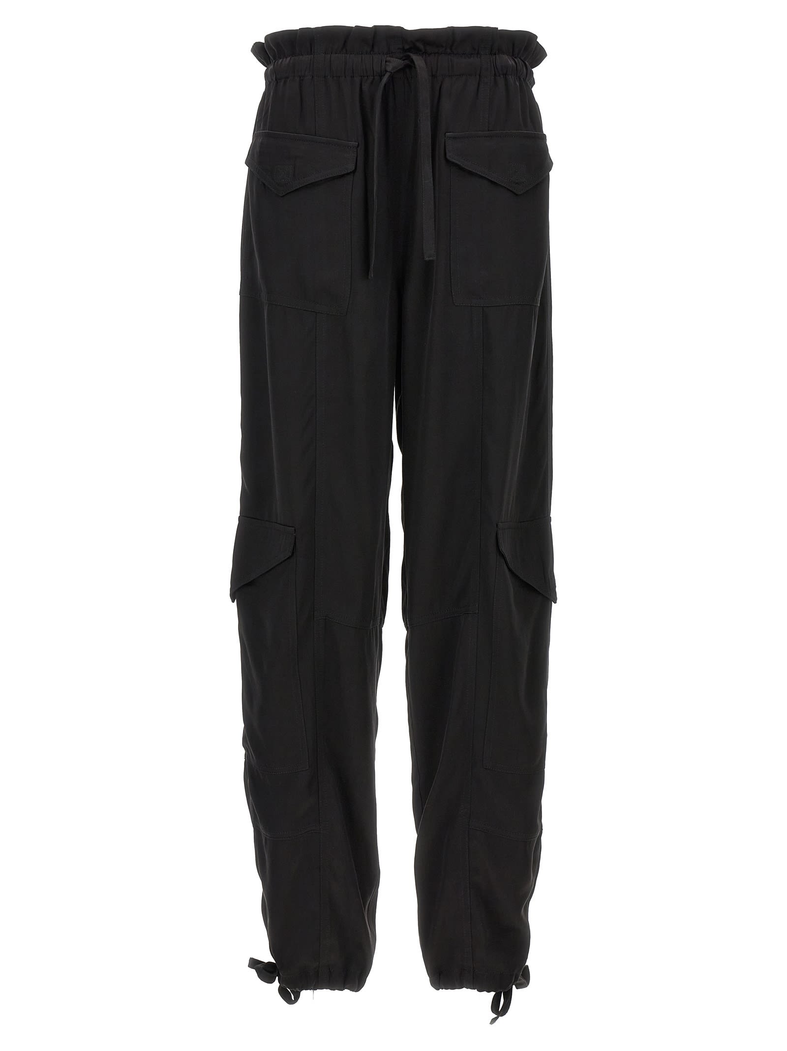 Shop Ganni Satin Cargo Pants In Black