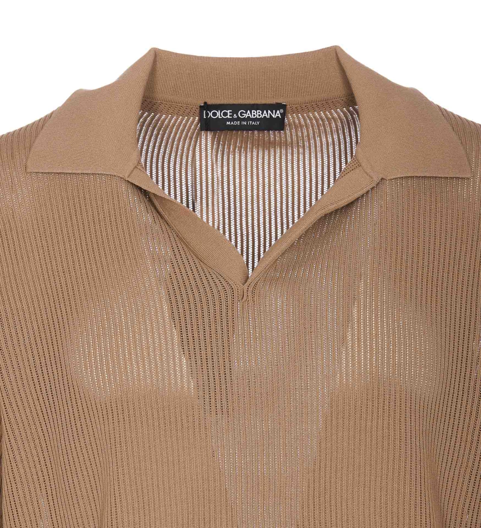 Shop Dolce & Gabbana V-neck Cotton Polo Shirt In Beige