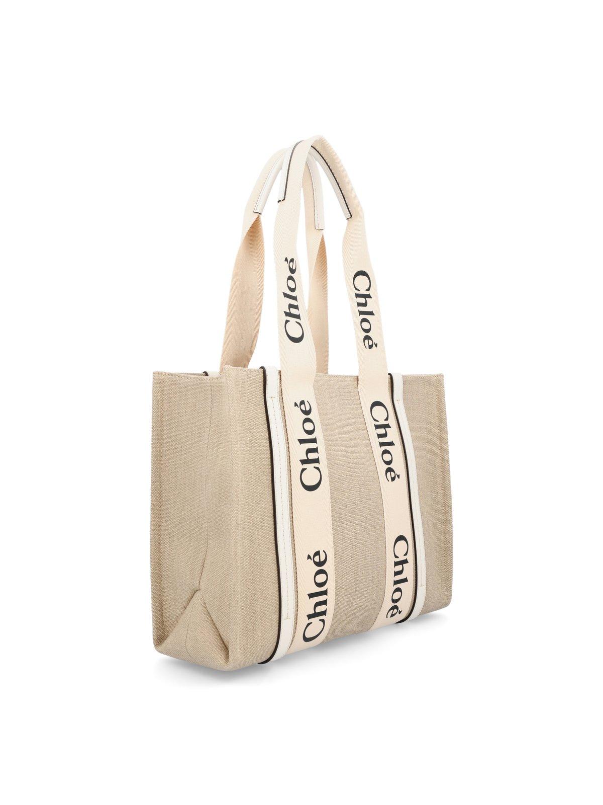 Shop Chloé Woody Medium Tote Bag In J White Blue