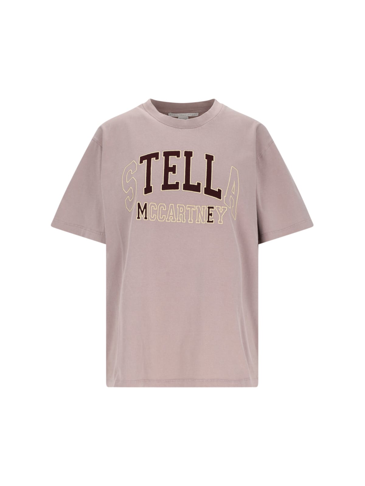 Shop Stella Mccartney Varsity Logo T-shirt In Taupe