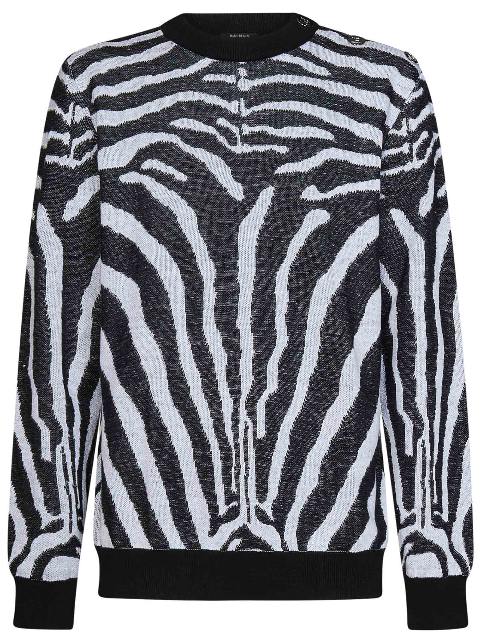 Balmain Zebra-print Knitted Jumper In Black
