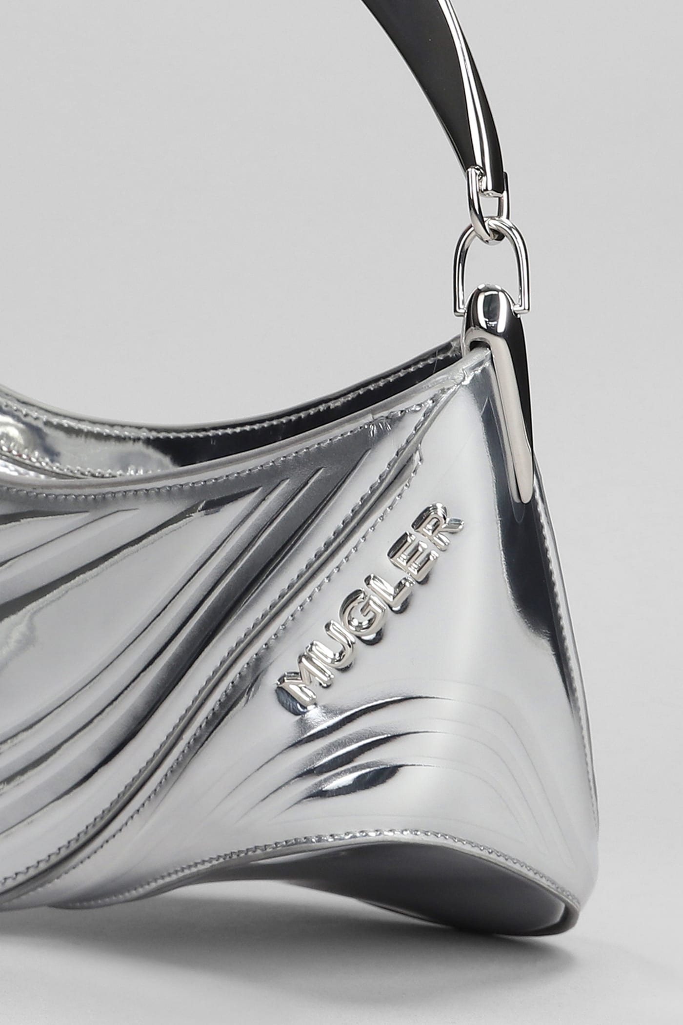 Shop Mugler Shoulder Bag In Silver Leather