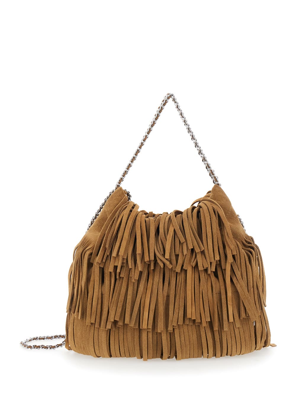 Tory Burch Fleming Small Brown Shoulder Bag With Chain Strap And Fringe Design In Suede Woman