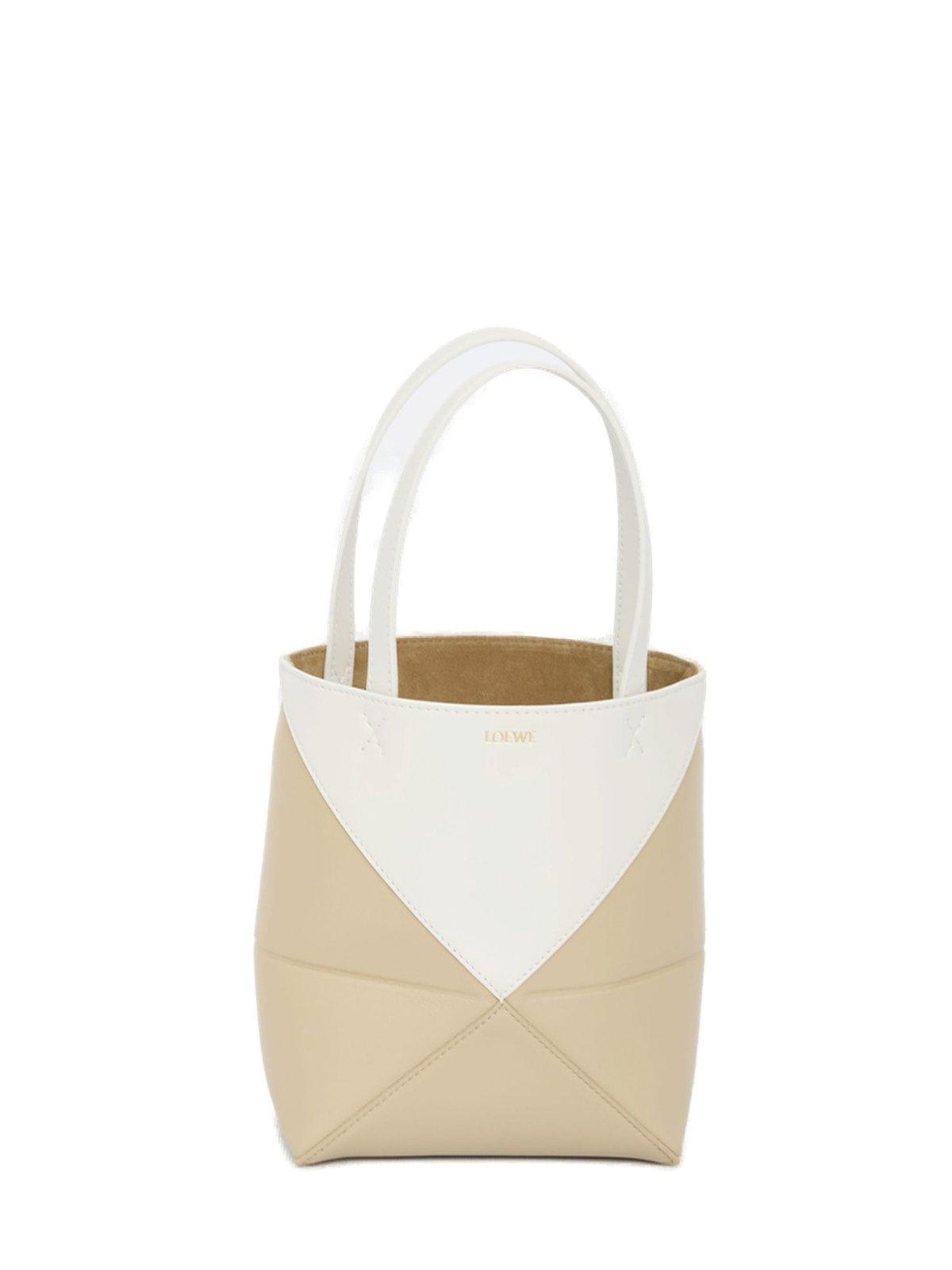 Shop Loewe Mini Puzzle Fold Tote Bag In Soft White/paper Craft