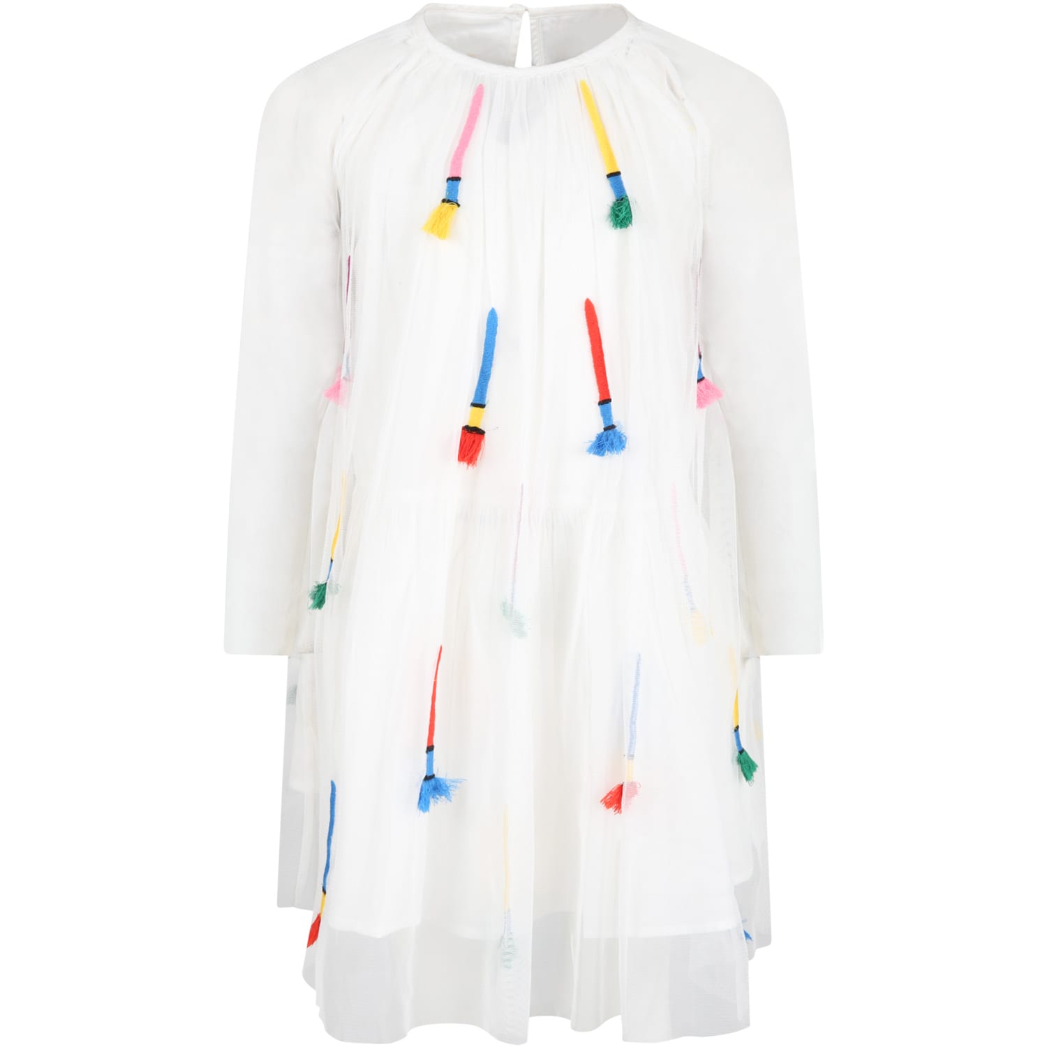 Stella McCartney Kids White Dress For Girl With Colorful Details