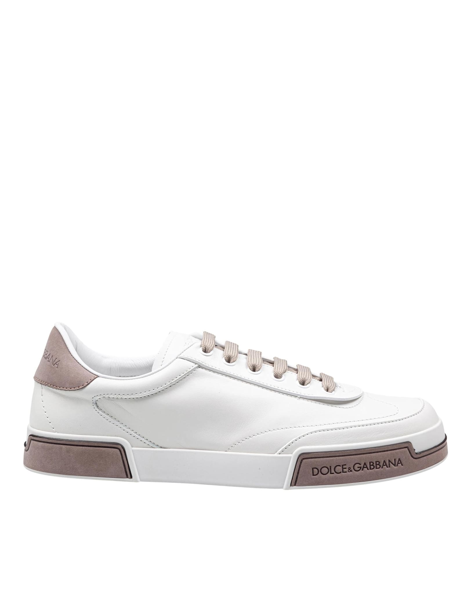 Dolce & Gabbana Portofino Yatch Sneakers In Calfskin Color White And Dove Grey In White