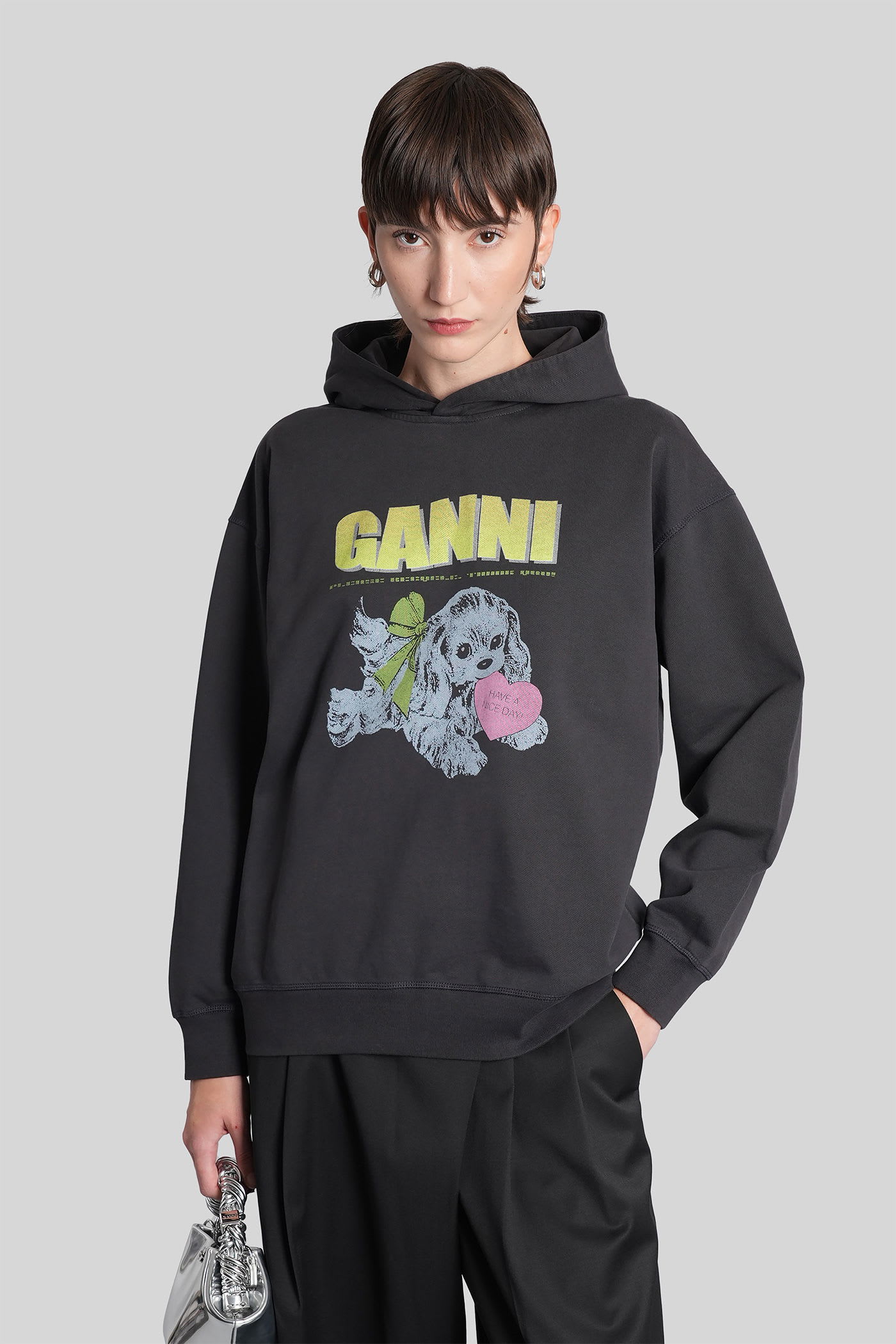Ganni Sweatshirt In Black Cotton In Black