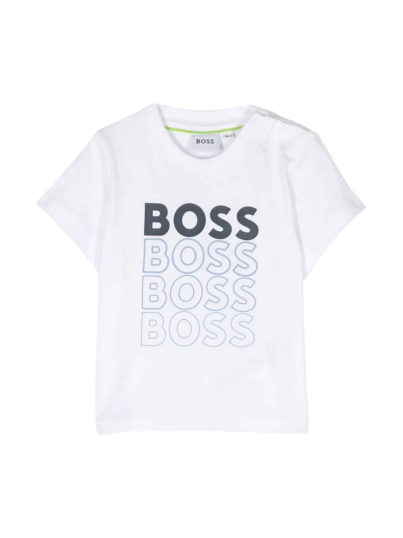 Hugo Boss Baby Boys White Gradient Logo Cotton T-shirt