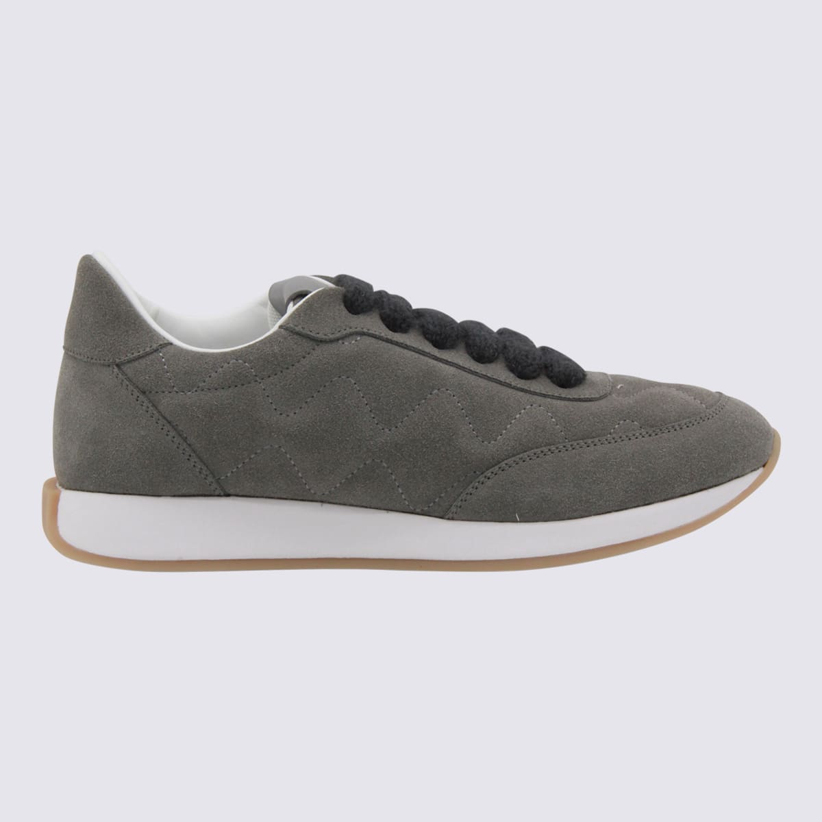 Fabiana Filippi Suede Sneakers With Rubber Sole And Stitching In Gray