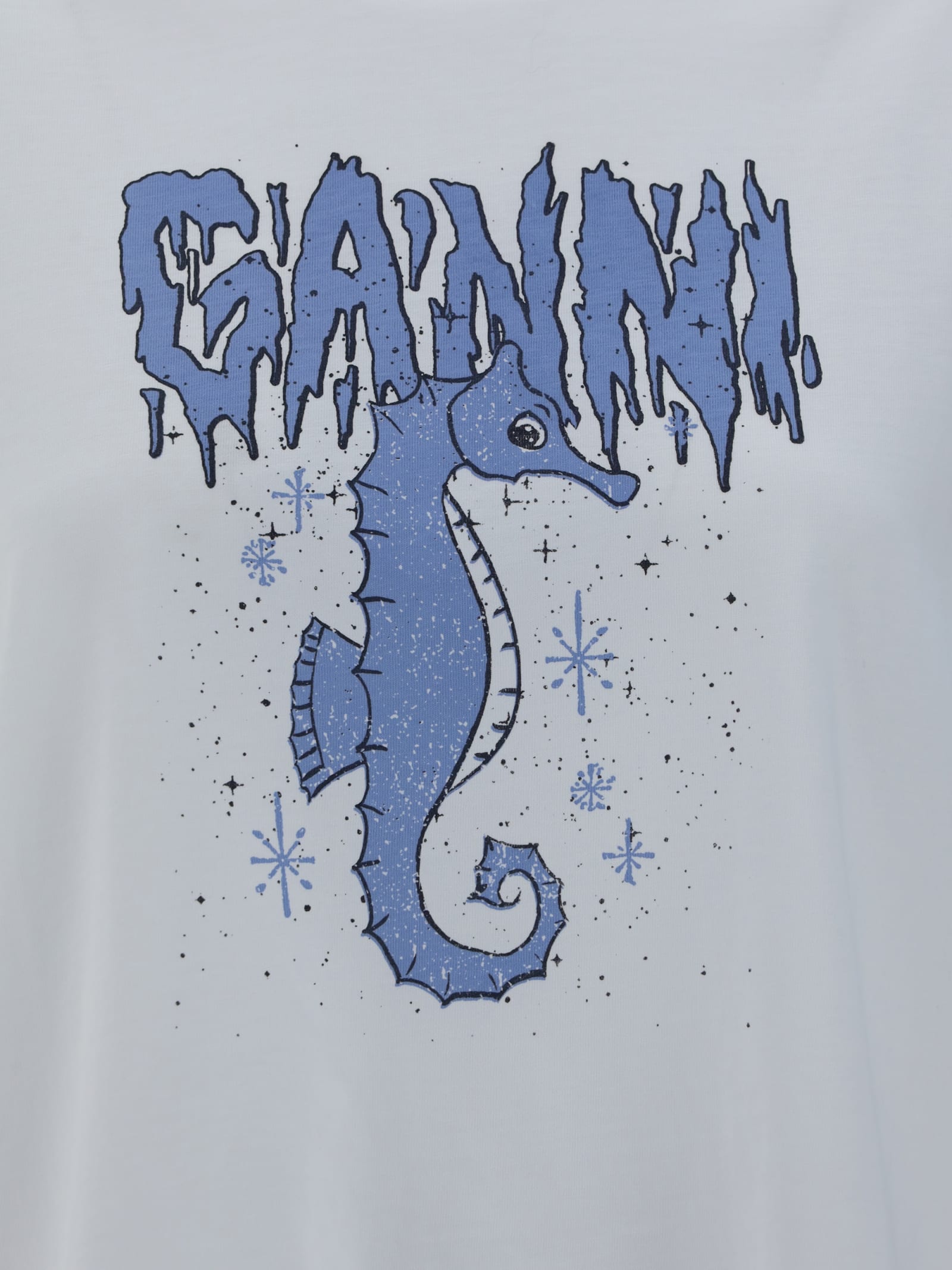 Shop Ganni Logo Seahorse T-shirt In White