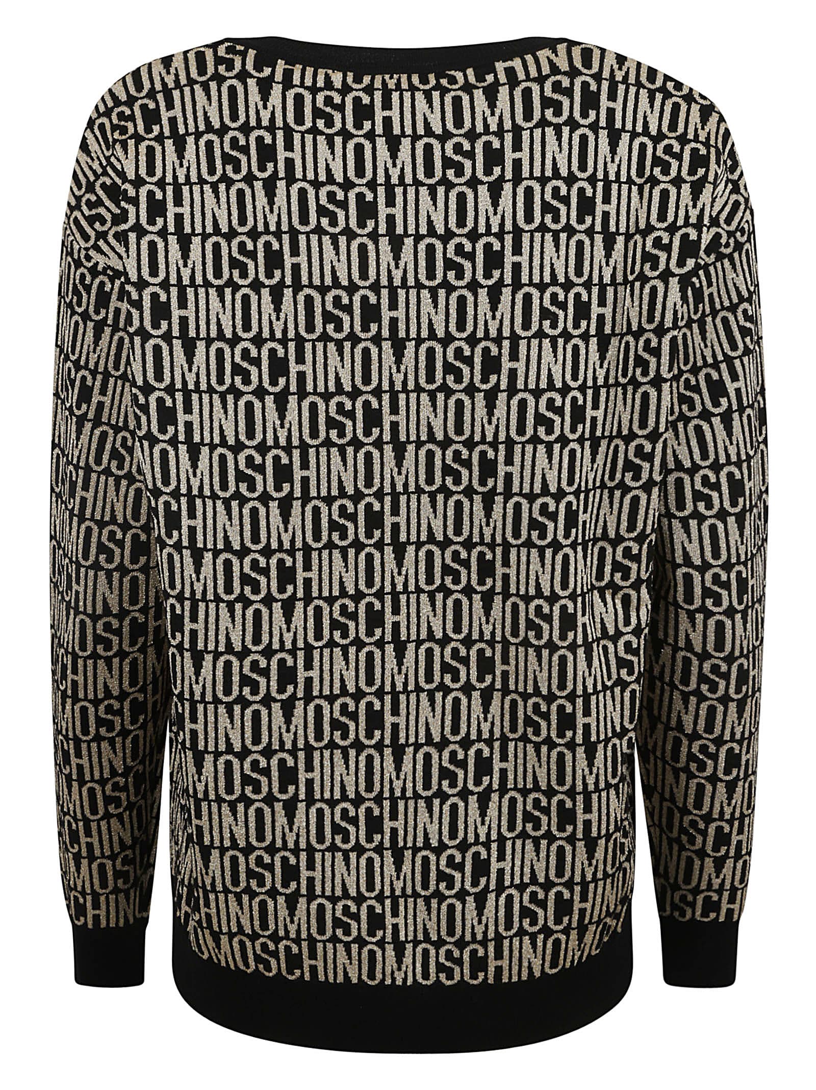 Shop Moschino Logo Knit Monogram Sweater In Gold