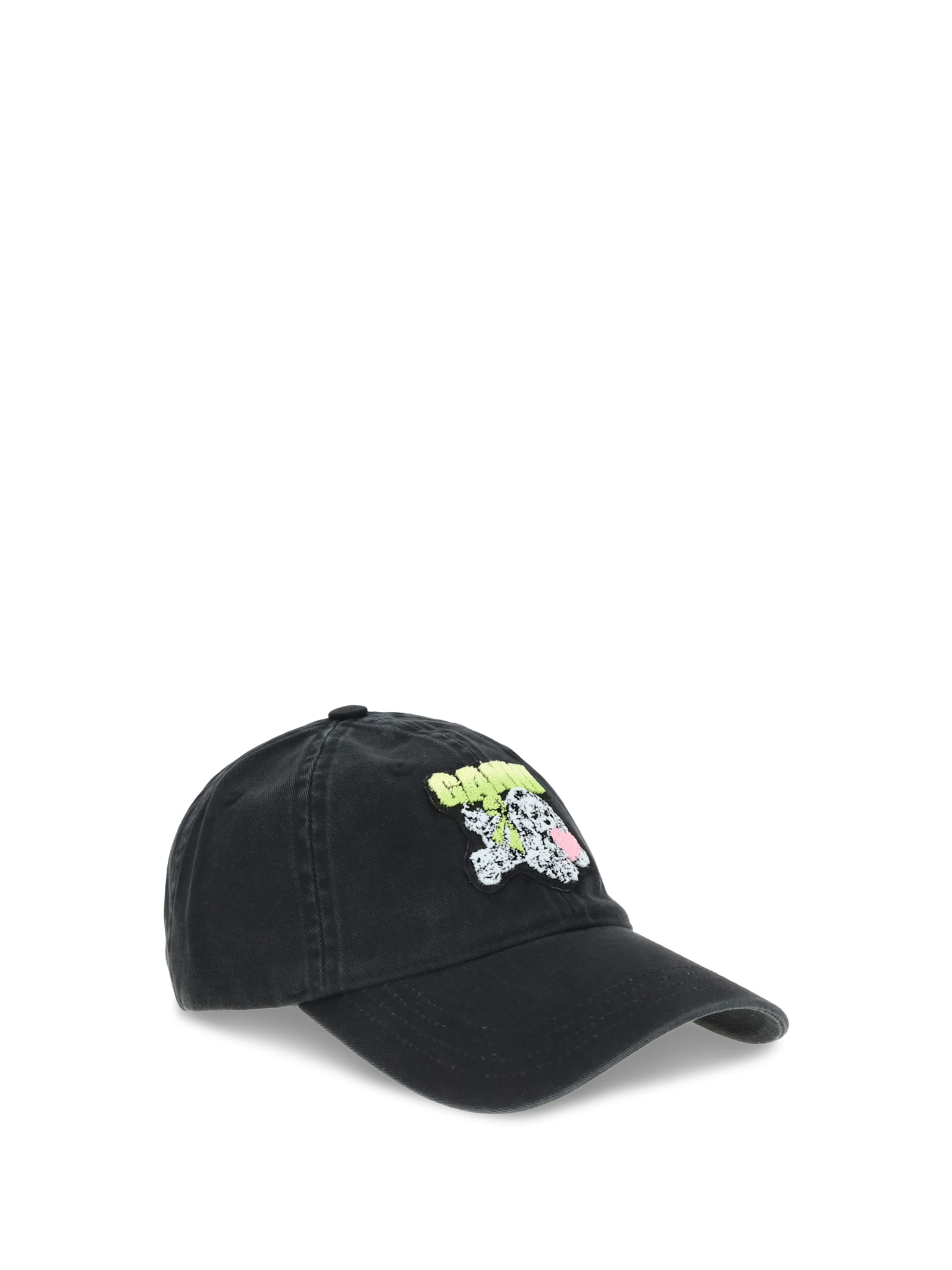 Ganni Women Puppy Organic Cotton Baseball Cap In Black