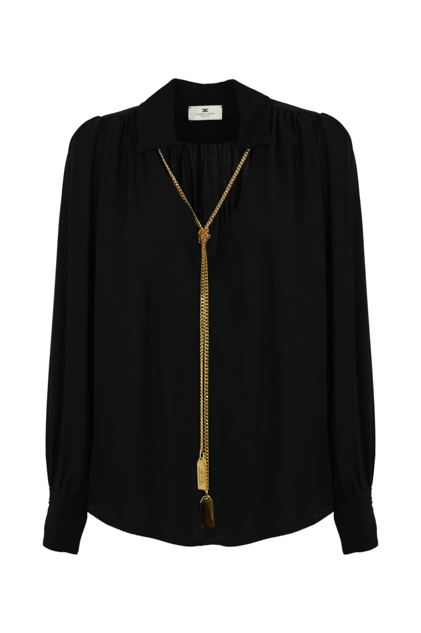 Shop Elisabetta Franchi Georgette Blouse And Necklace In Nero