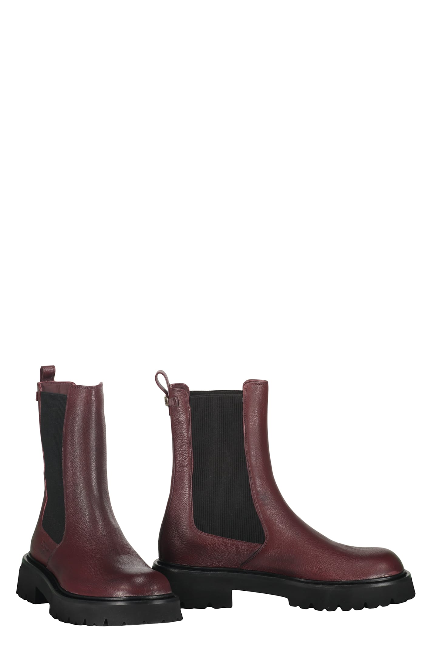 Ferragamo Leather Ankle Boots In Burgundy