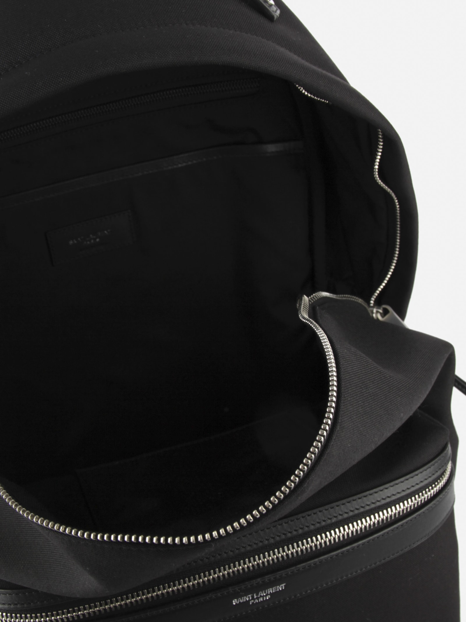 Shop Saint Laurent City Backpack In Canvas, Nylon And Leather In Black