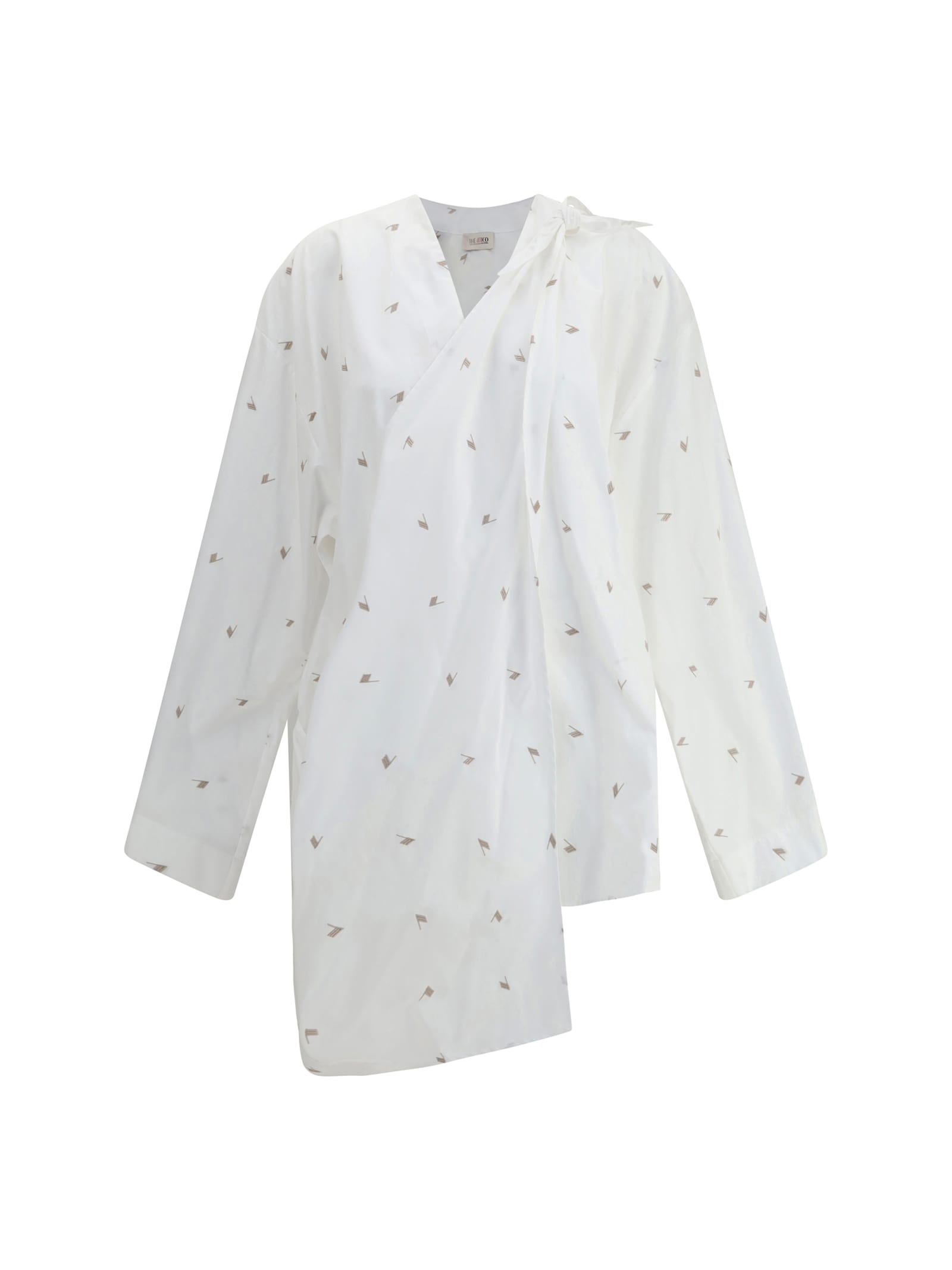 Attico Womens White Asymmetric Monogram Cotton-blend Mini Dress In White