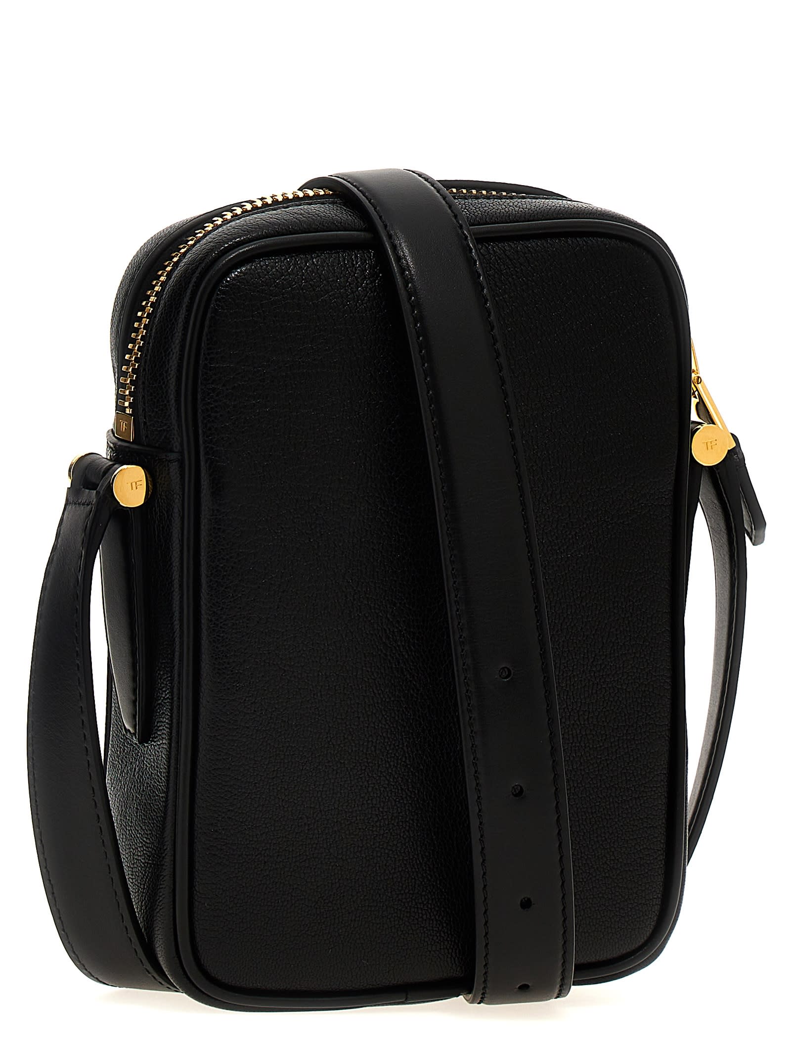 Shop Tom Ford Logo Leather Shoulder Strap In Black