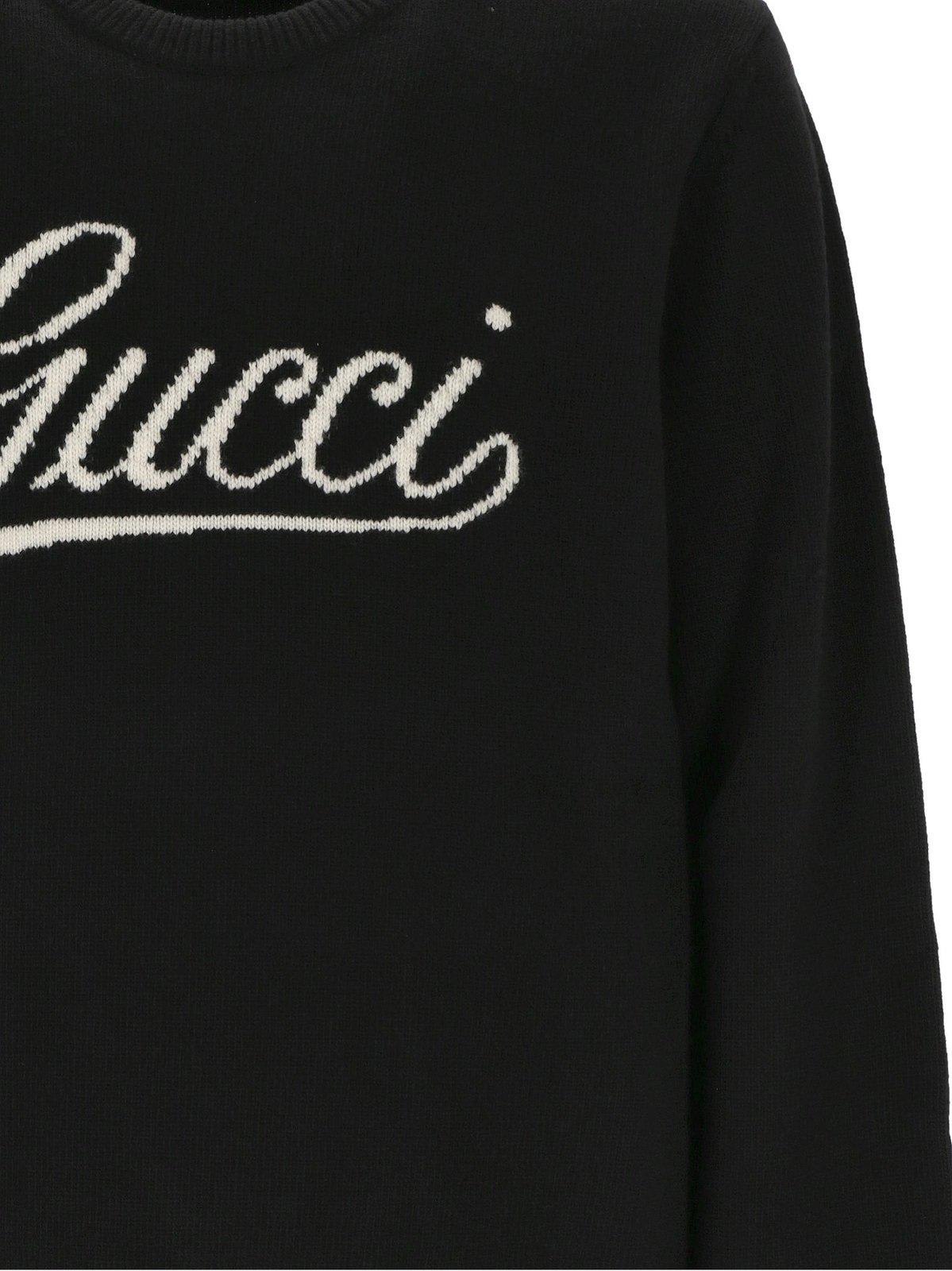 Shop Gucci Logo Intarsia Knit Sweaters In Black