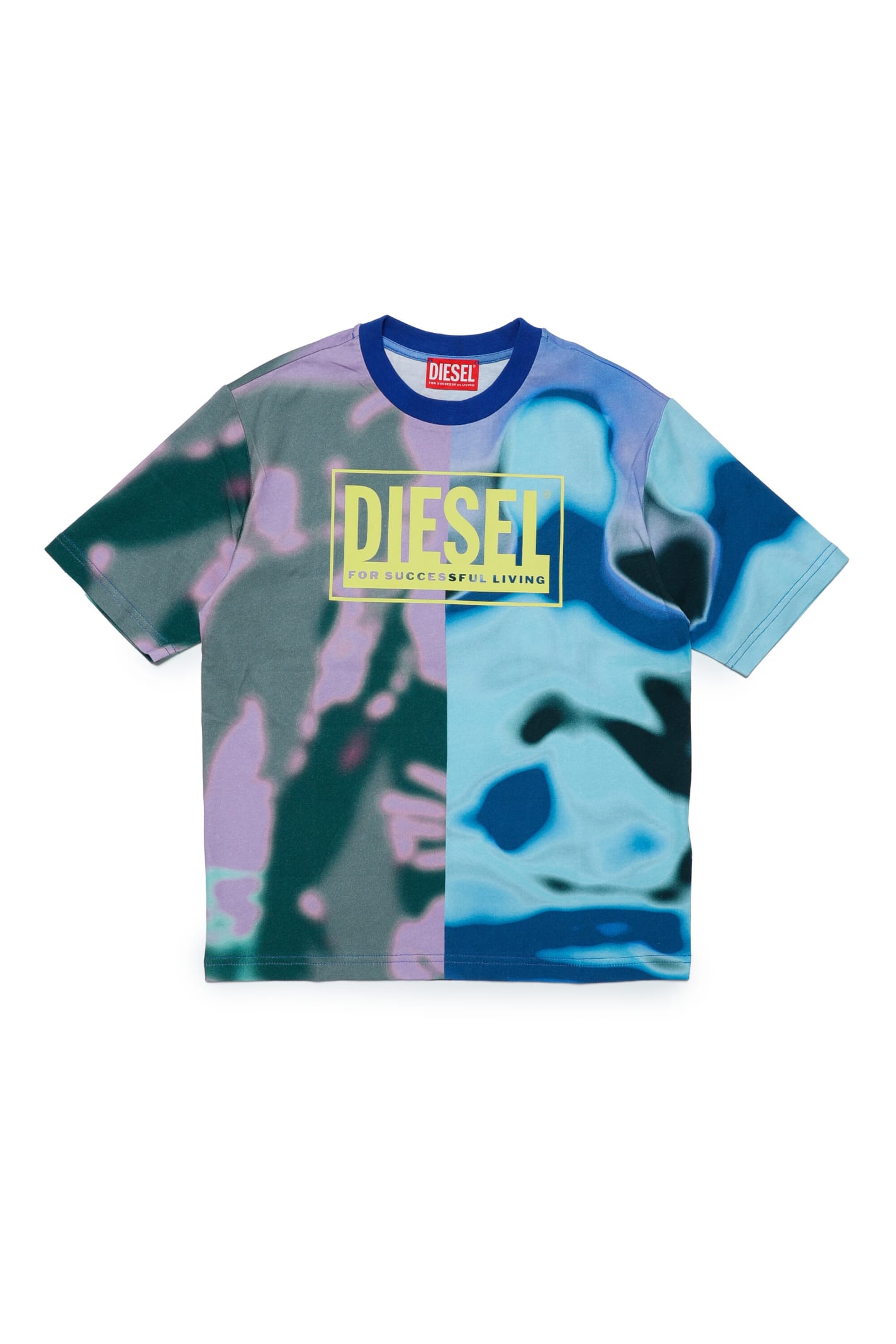 DIESEL TWASHER OVER T-SHIRT DIESEL MULTICOLOR ALLOVER JERSEY CREW-NECK T-SHIRT WITH ABSTRACT PRINT AND LOGO